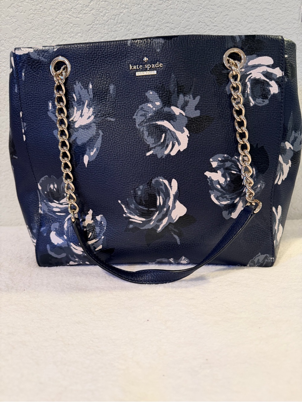 kate spade Navy Floral Chain-Handle Tote with Gold Hardware
